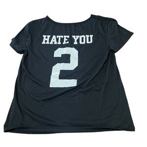 Black Graphic T-Shirt with White Print Women’s Large